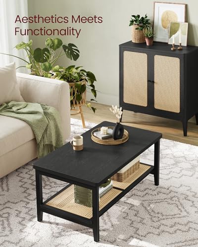 2-Tier Coffee Table with PVC Rattan Storage Shelf C8316
