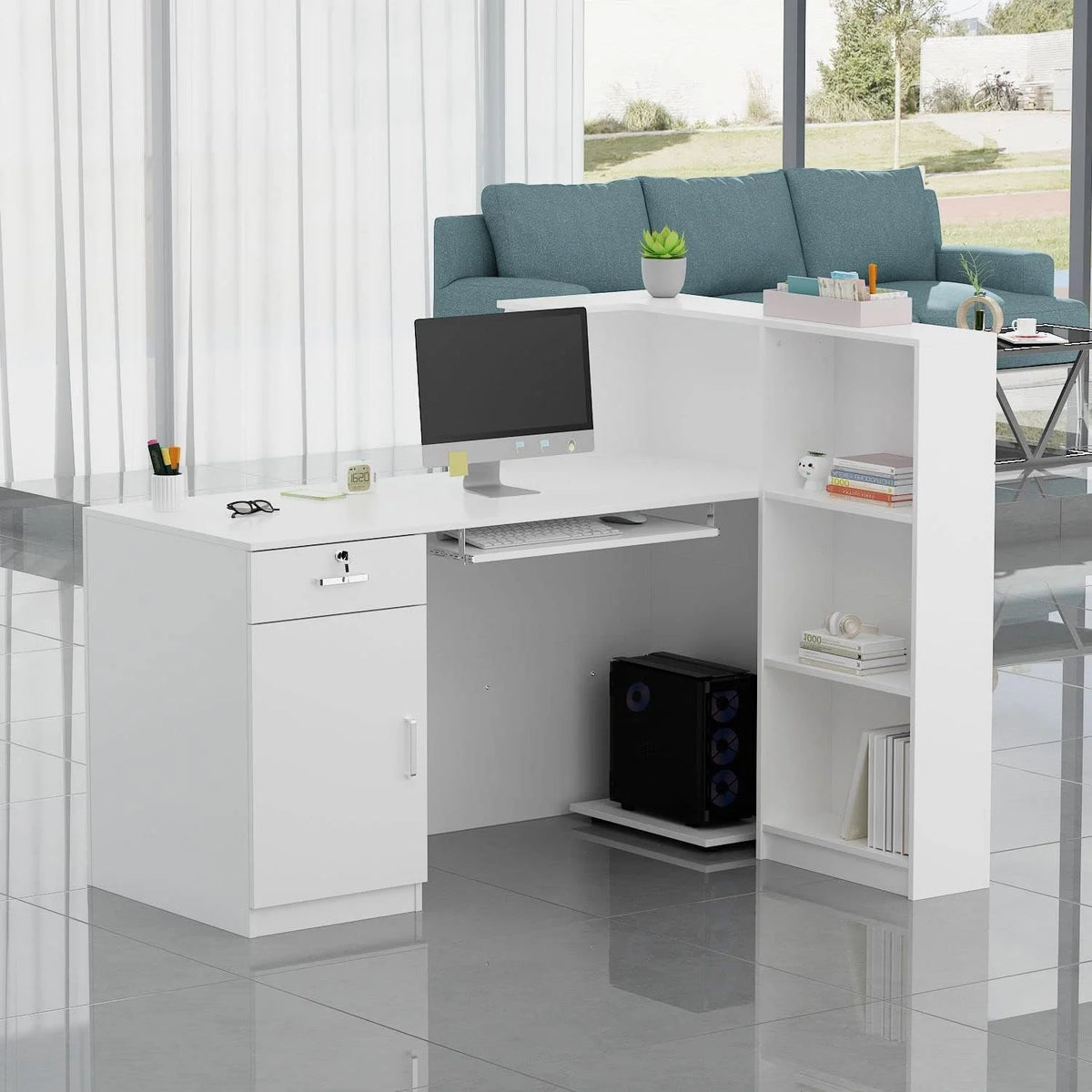 L-Shaped Black Reception Desk T933