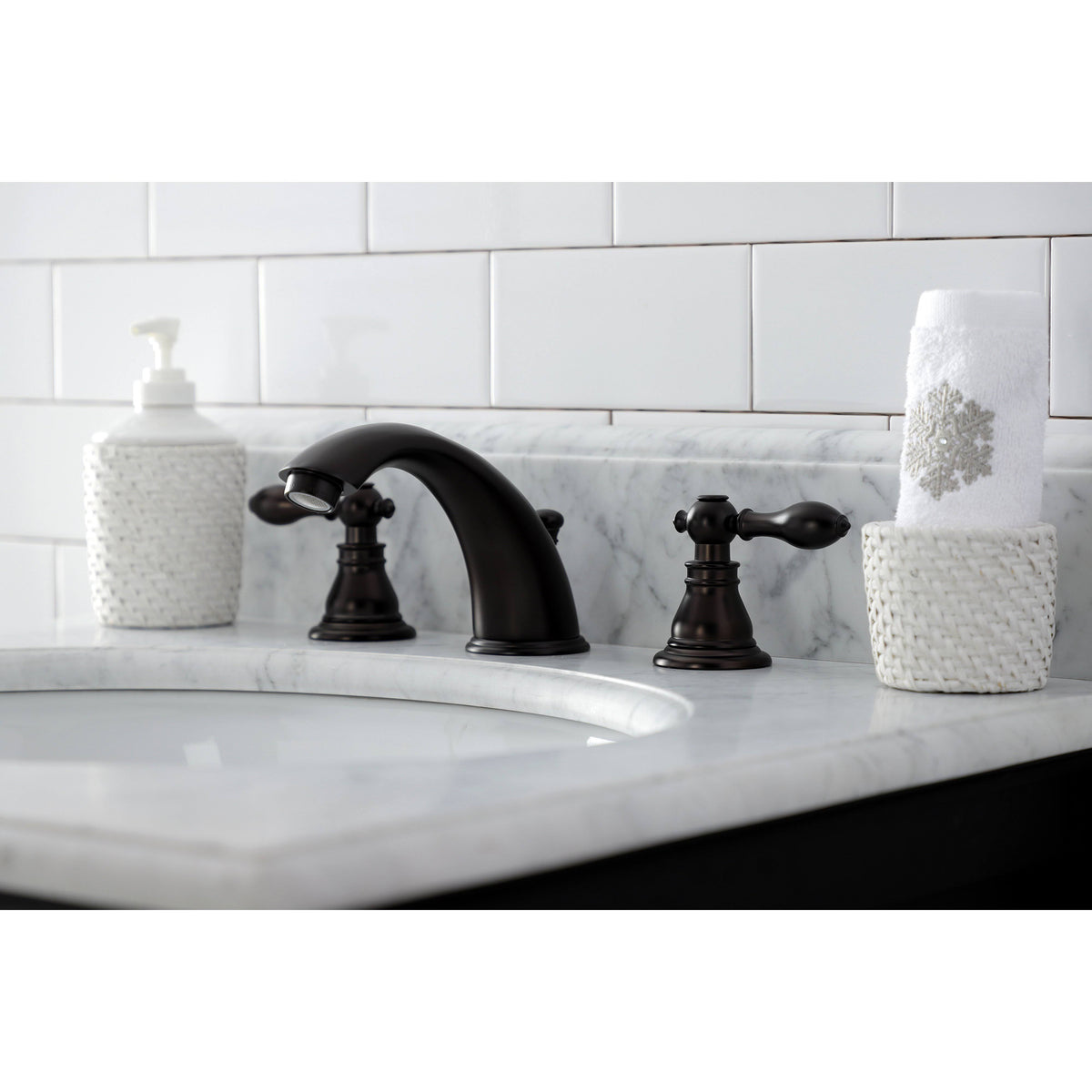 Brushed Nickel Widespread Bathroom Faucet with Pop-Up M72349