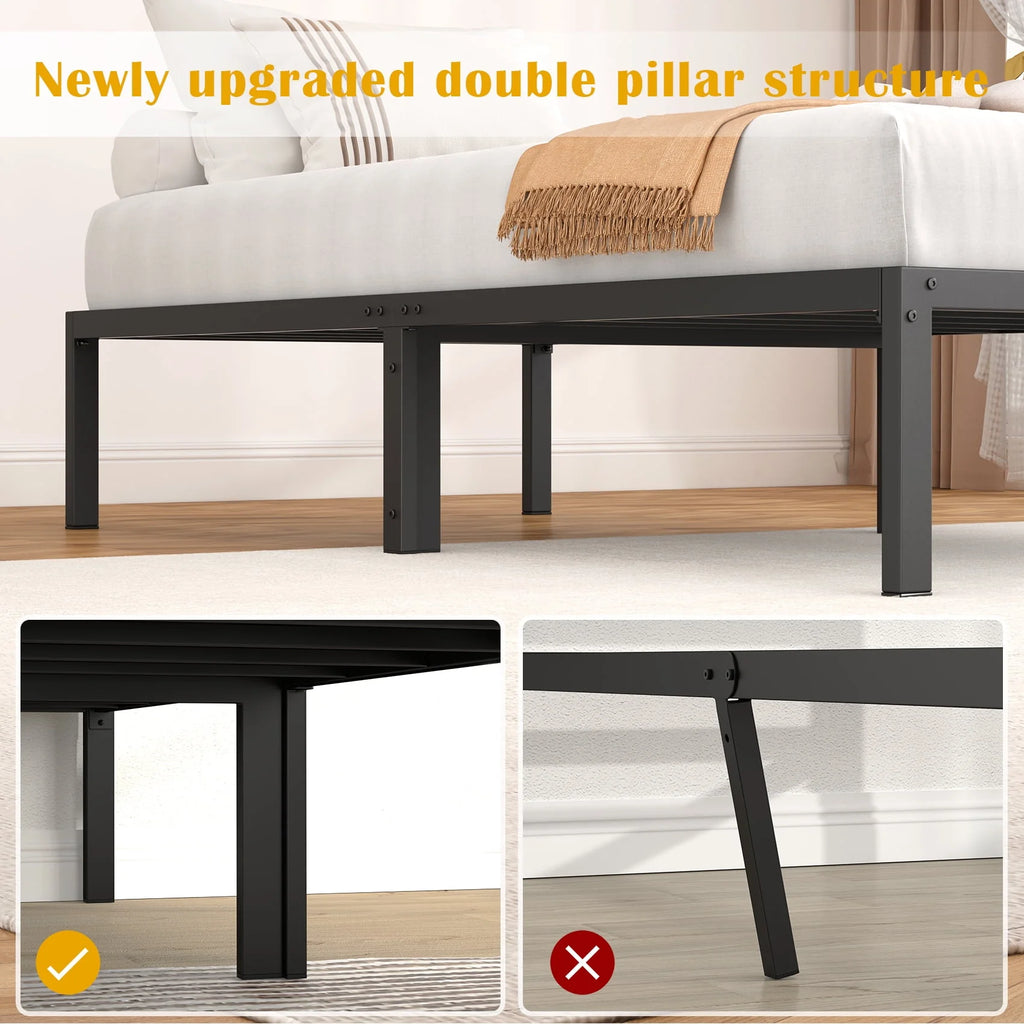 Heavy Duty Queen Size Metal Platform Bed Frame with 14 inch Under Bed Storage, Black P19483