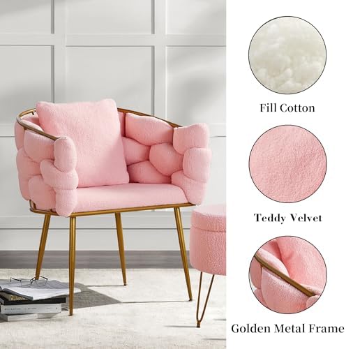 Accent Chair with Ottoman Teddy Fleece Fabric with Metal Frame G255