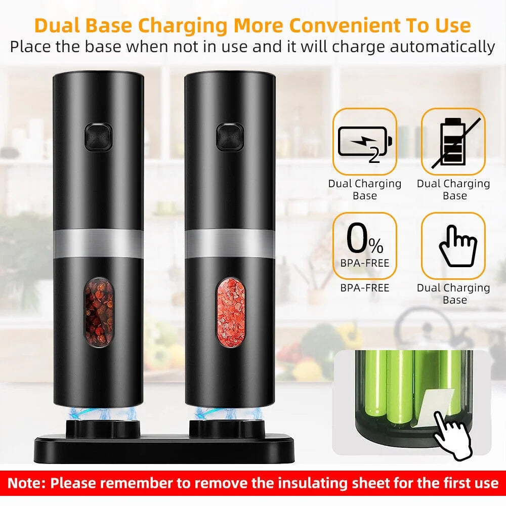 Electric Black Salt & Pepper Grinder USB Mill Z1287