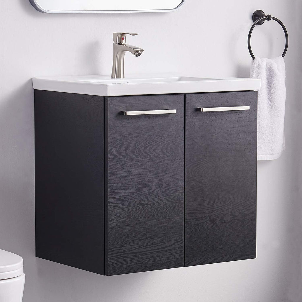 Black Wall-Mounted Bathroom Vanity with White Integrated Undermount Ceramic Vessel Sink U877958