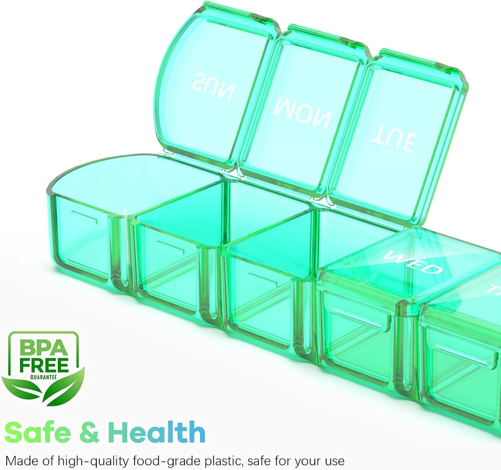 Blue+Green Extra Large Pill Organizer 2 Pack 7 Day Weekly Pill Case T3225