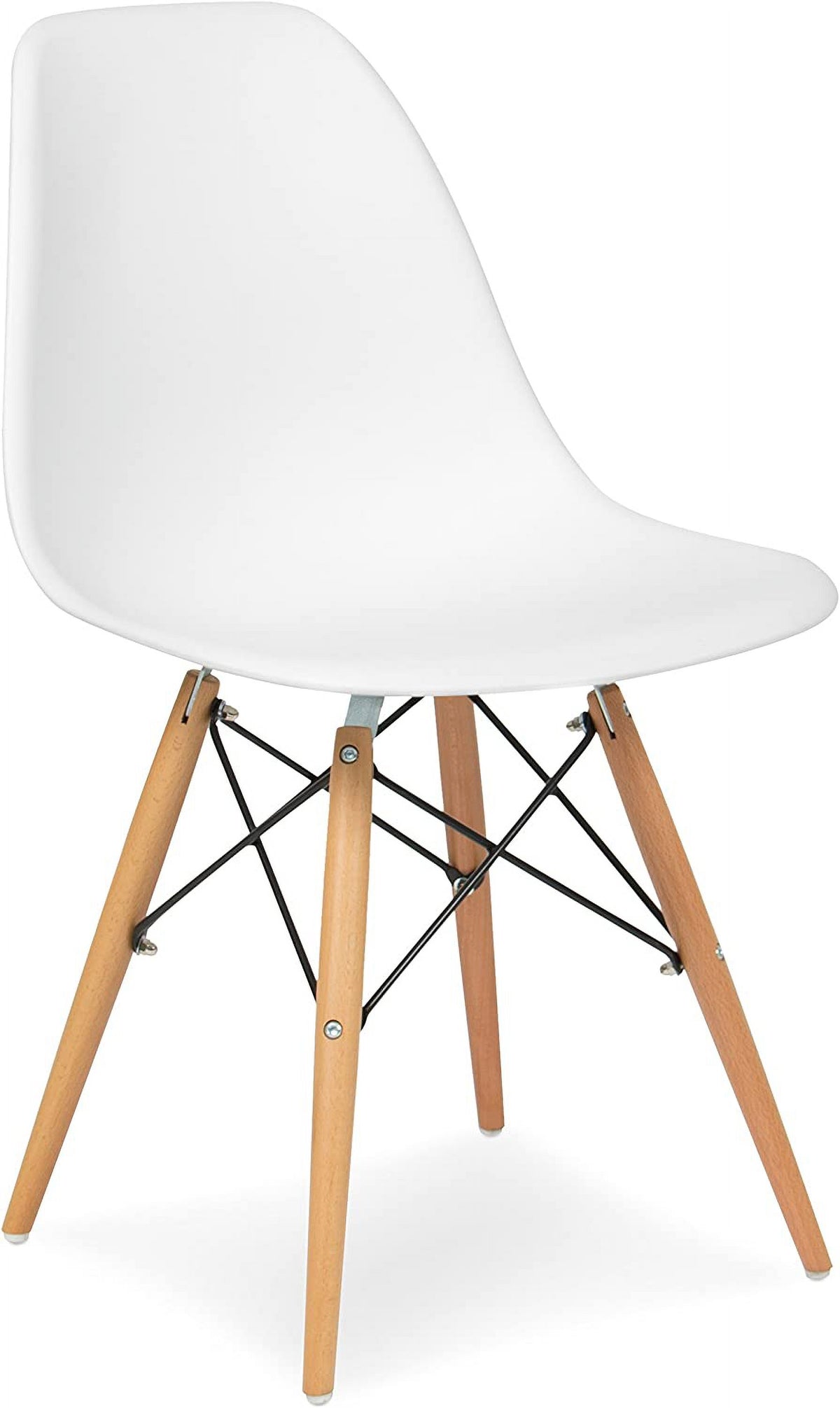 White Molded Plastic Dining Chairs with Wood Legs, Set of 4 W82573