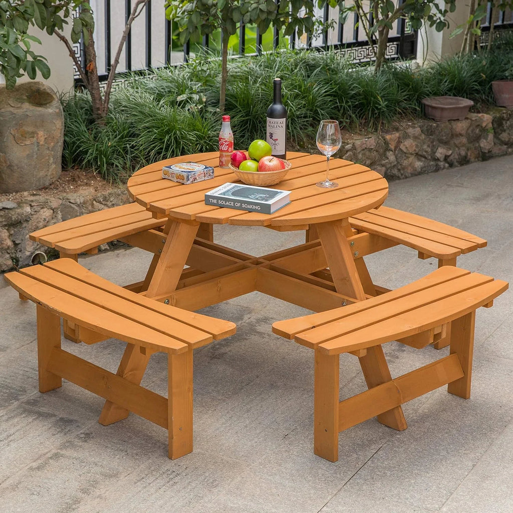 Wooden Round Picnic Table with Bench G475885