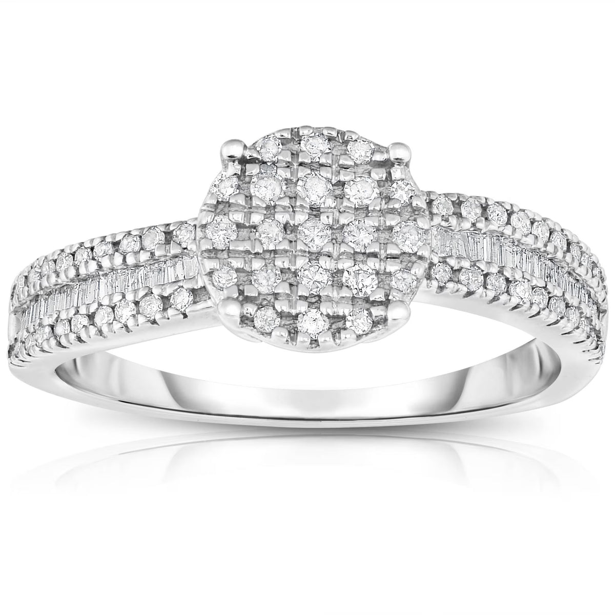 Silver Engagement Ring with Single-Cut Diamonds R894