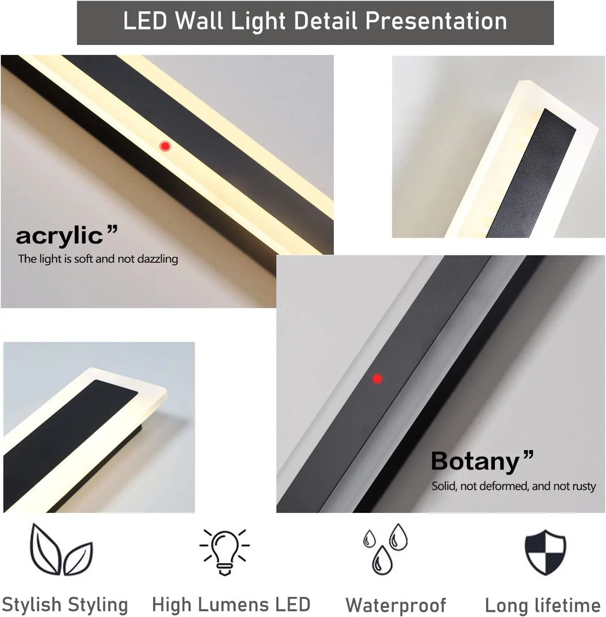 2 Pack 31.5 Inch LED Wall Light Waterproof Black A5123