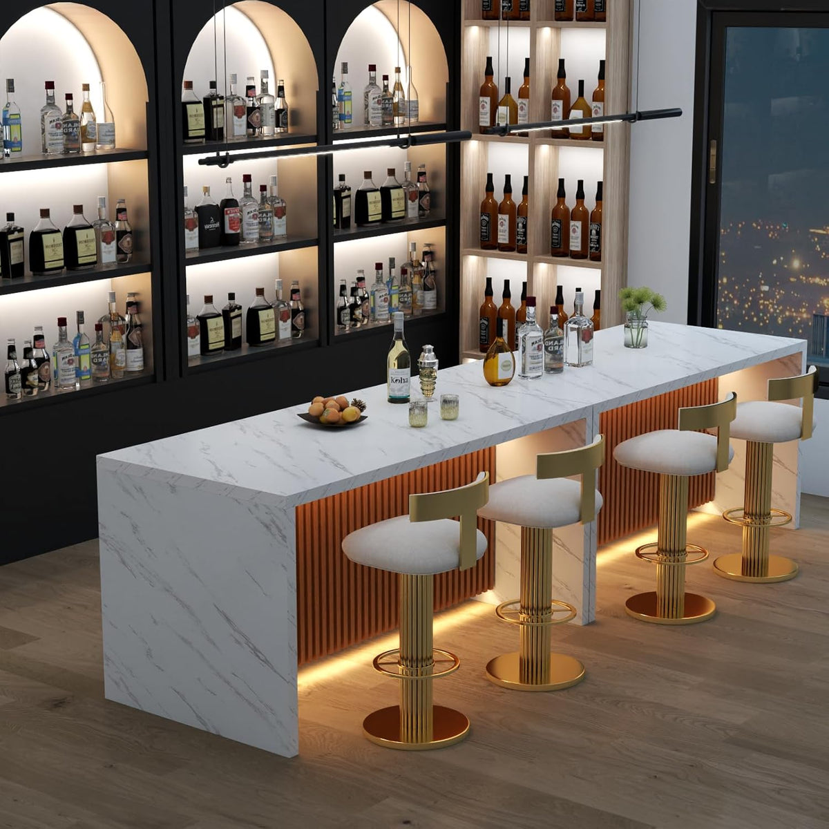 Large Imitation Marble Dining Table with LED Lights O387