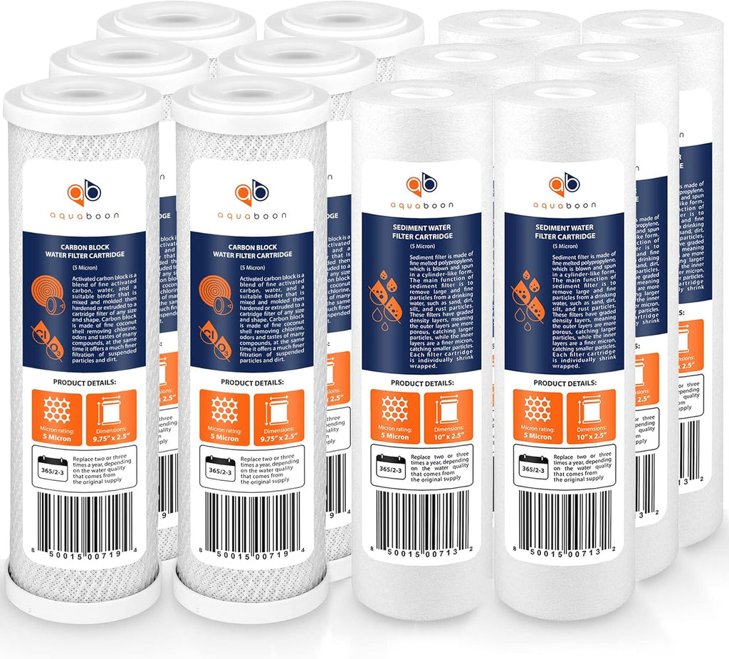 12 Pack 5 Micron 10 inch Reverse Osmosis Sediment and Carbon Filters B475