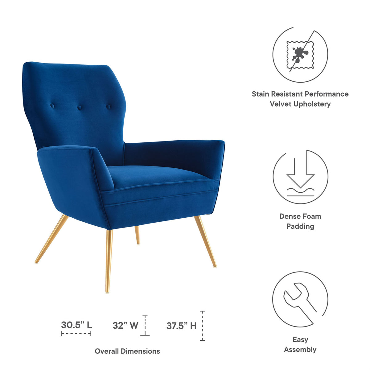 Navy/Gold Tufted Performance Velvet Armchair P450