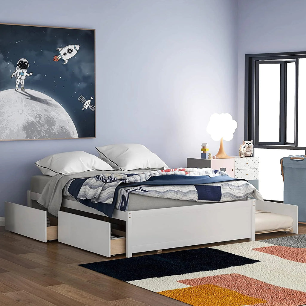 White Full Bed with Trundle and Storage B572003