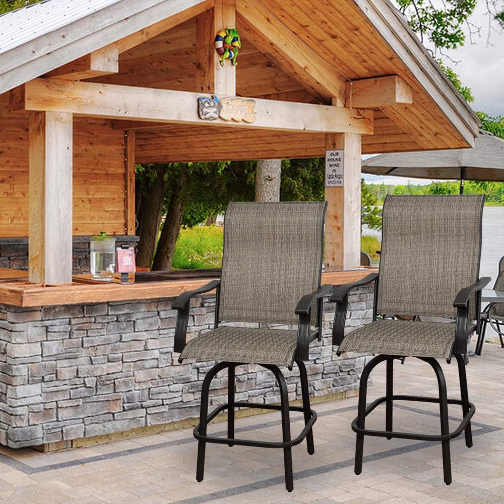 Swivel Bar Stools Set with All-Weather Metal Frame E9445