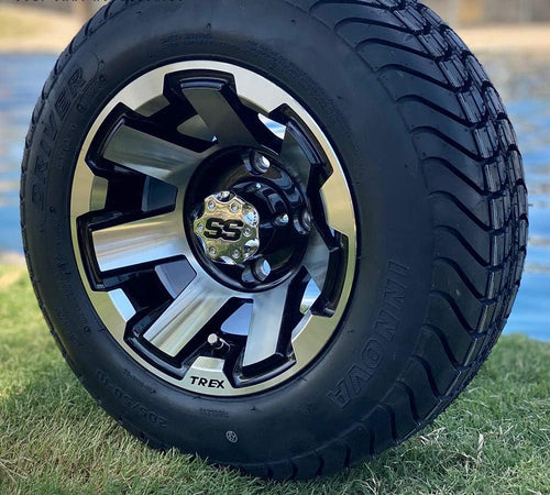 10 ATLAS MACHINED/BLACK WHEELS AND 205/50-10 LOW PROFILE DOT TIRES COMBO - SET OF 4 P266369