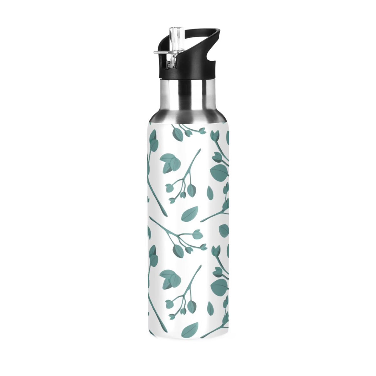 Blue Leaves Stainless Steel Insulated Water Bottle with Straw Lid W4107