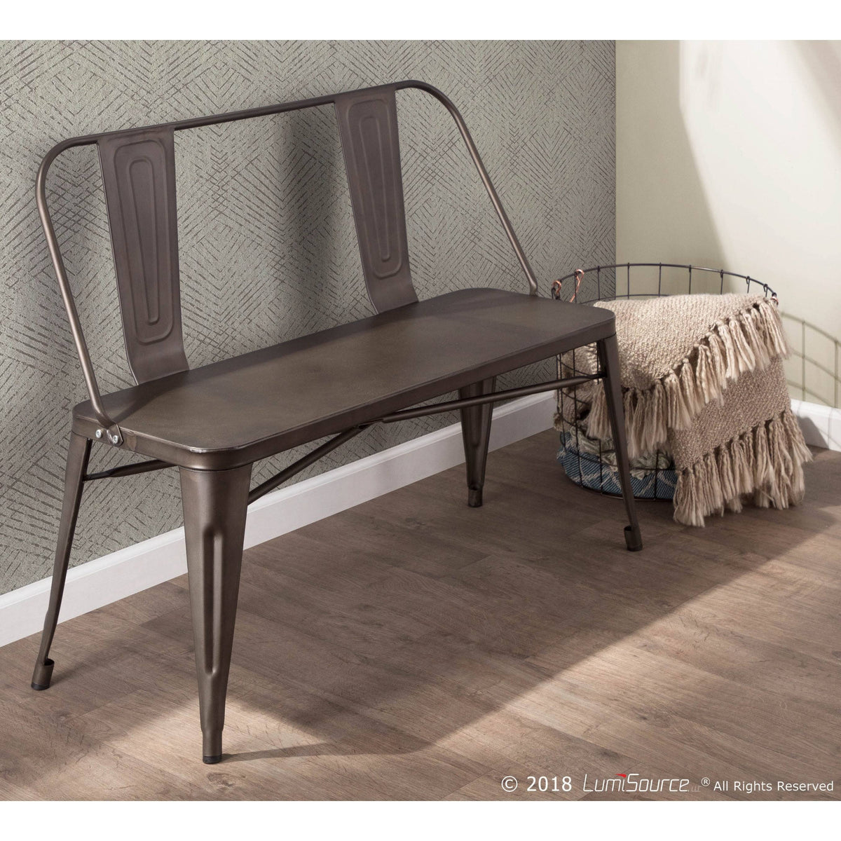 Industrial Metal Bench (Vintage White) Z543989