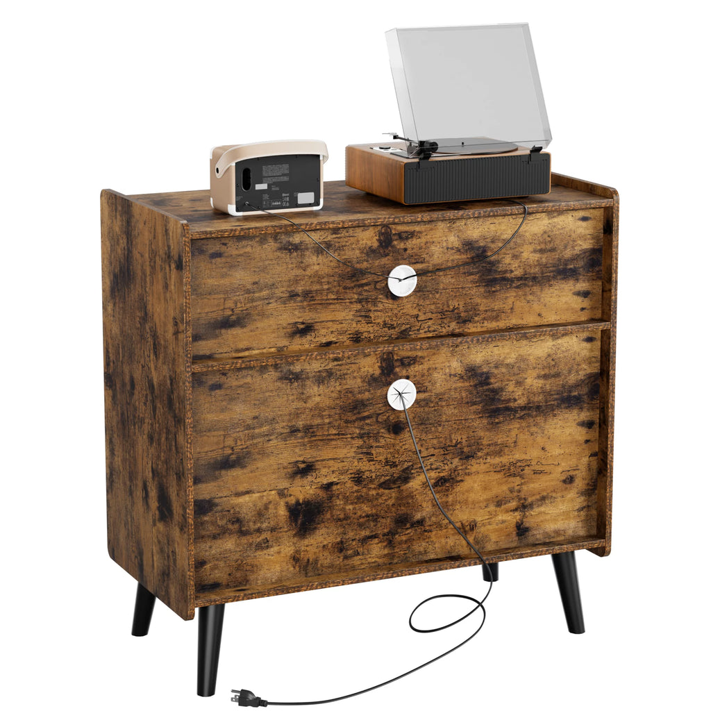 Record Player Stand with Vinyl Storage and Charging Station T5147