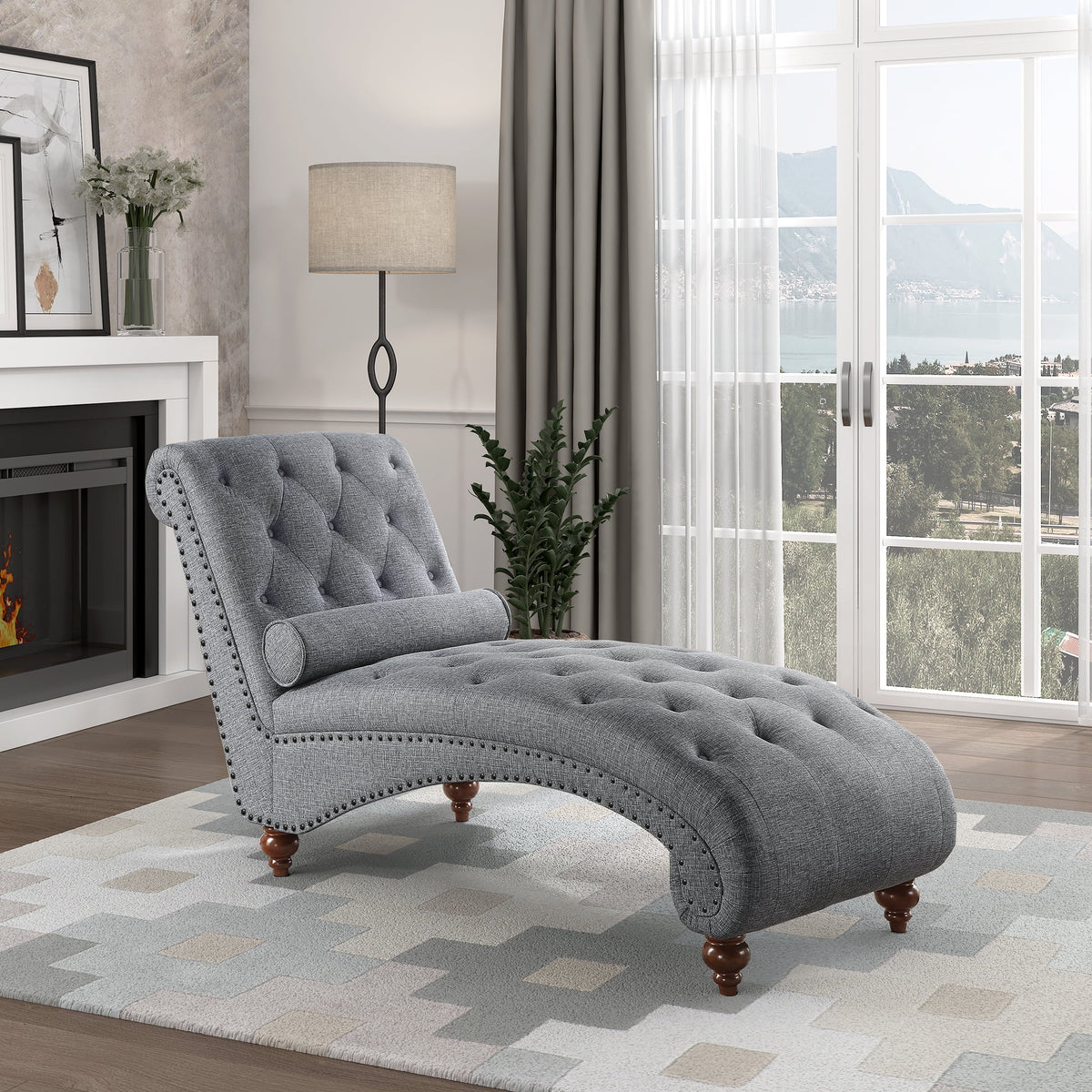 Gray Microfiber Tufted Chaise Lounge R36992