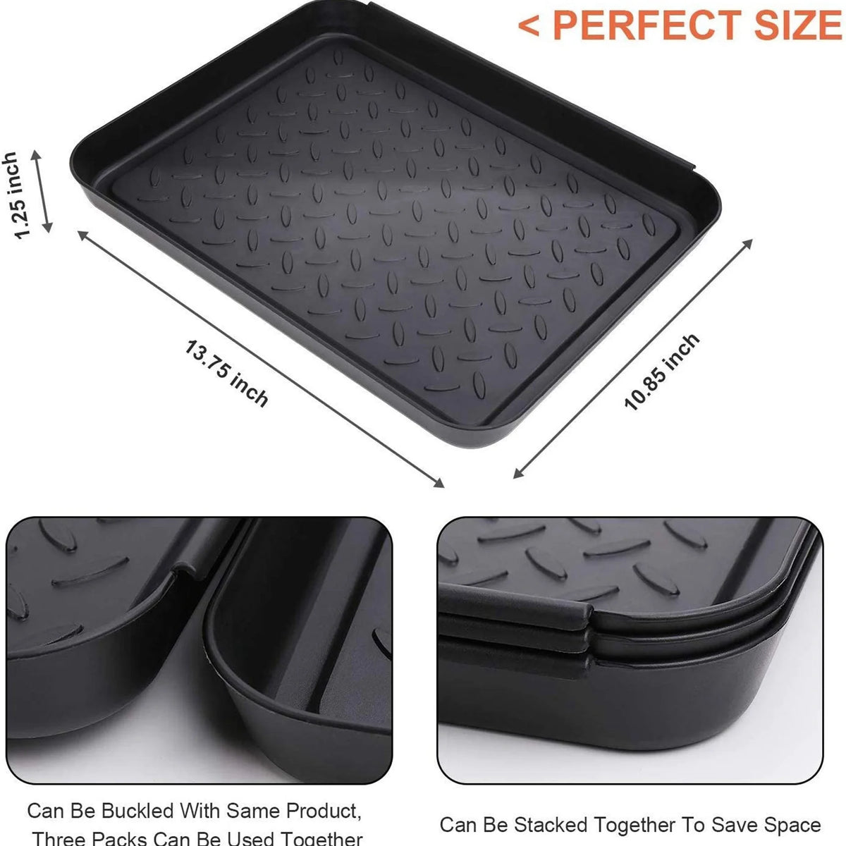 6 x Black Heavy Duty Boot Tray 13.7X10.8 Inch X939762