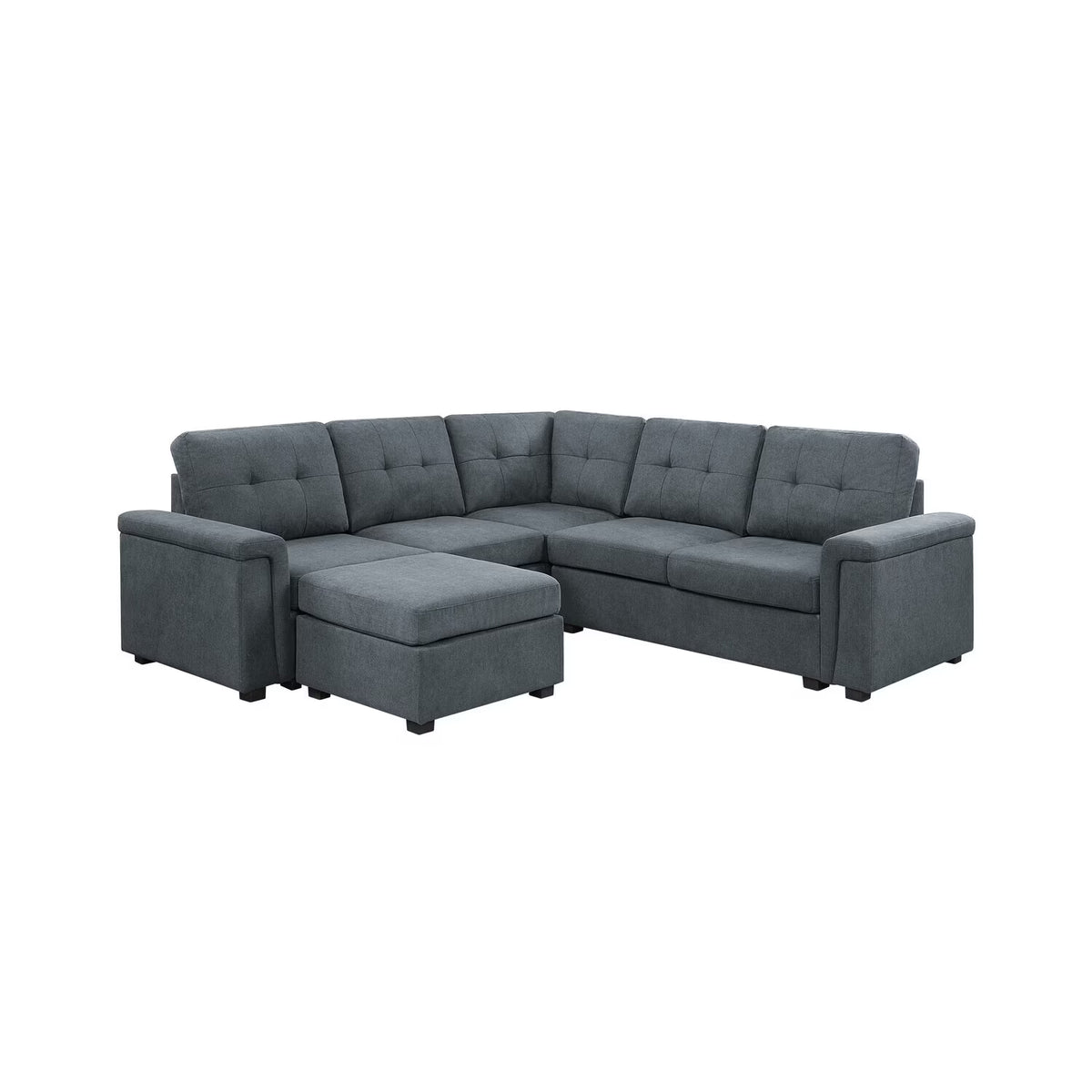 Gray Woven Fabric 6-Seater Sectional Sofa with Ottoman E12879