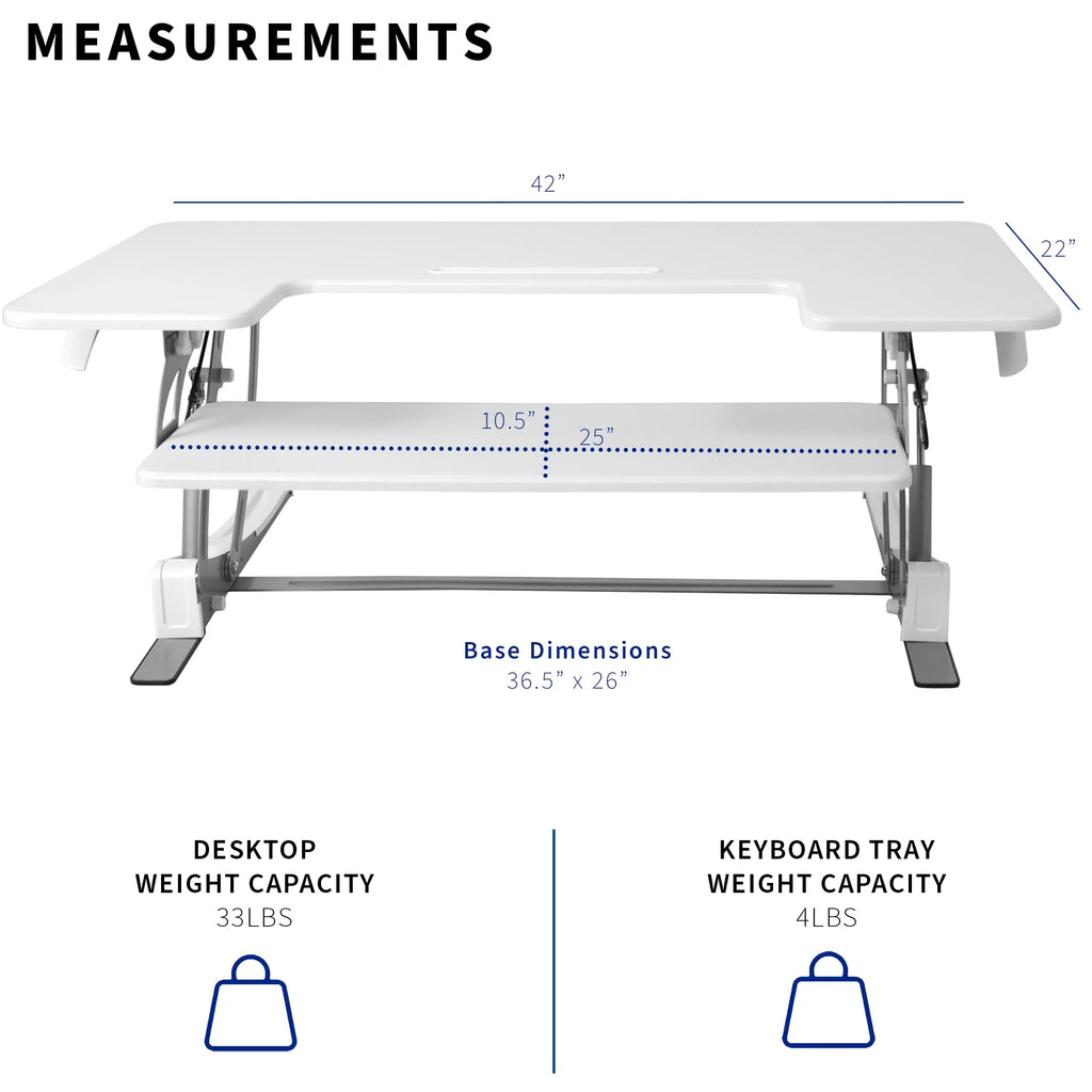 White Height Adjustable 42" Standing Desk Converter F163144