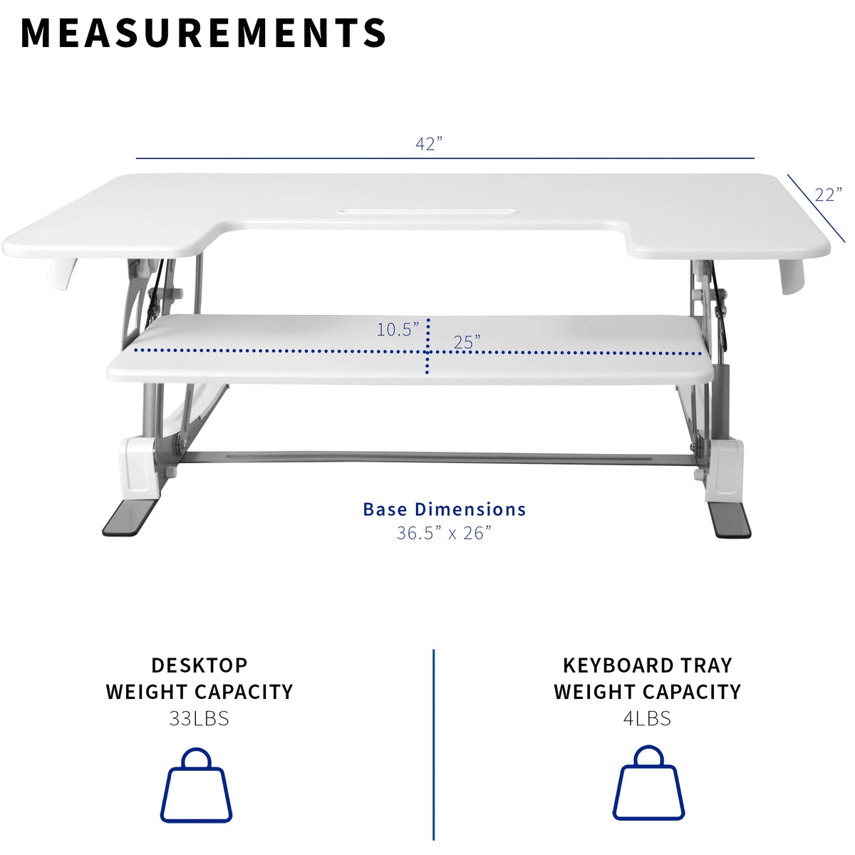 White Height Adjustable 42" Standing Desk Converter F163144