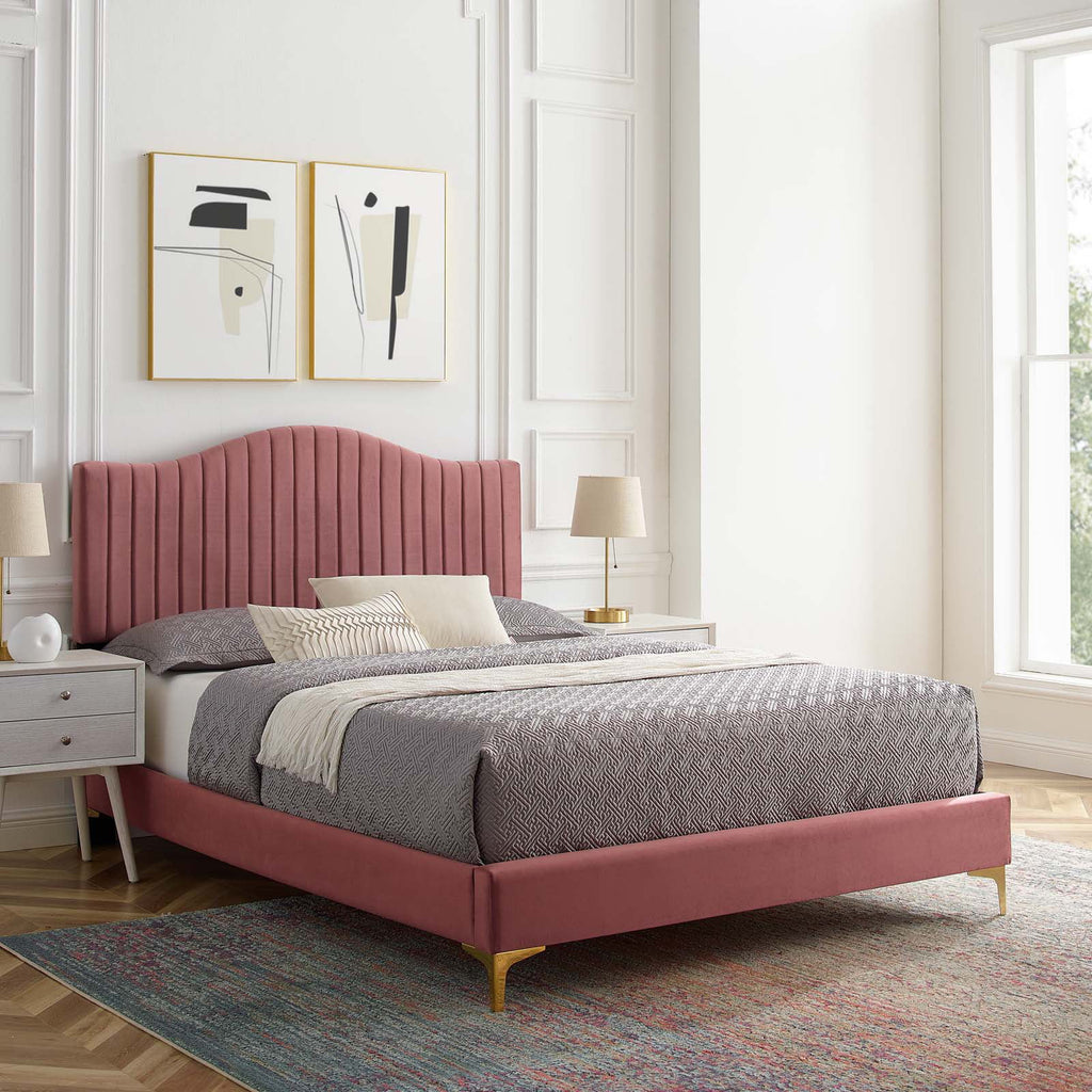 Pink Velvet Tufted Twin Size Platform Bed Frame N496637
