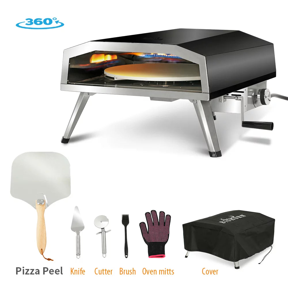 Black 16in. Propane Outdoor Pizza Oven with Rotating Pizza Stone E5081
