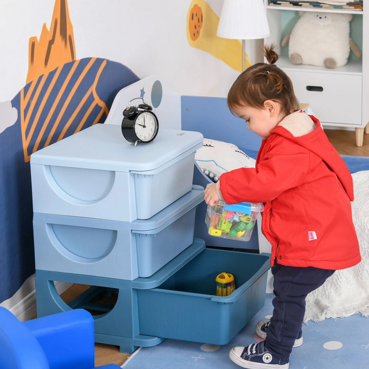 Blue 3 Tier Kids Storage Unit Dresser Tower F737497