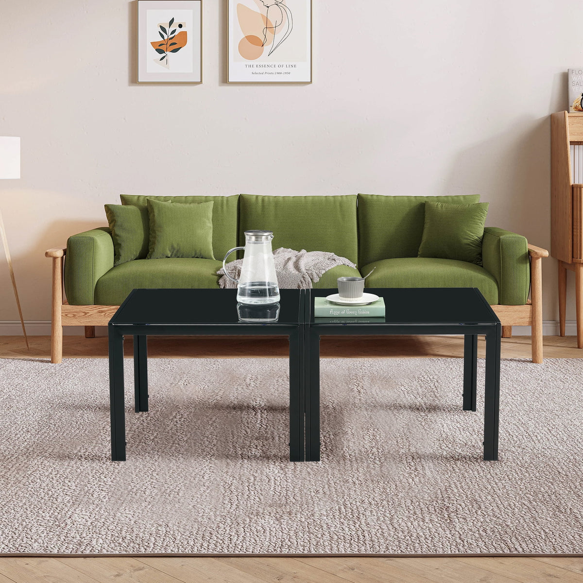 Glass Coffee Table Set of 2 Black F288033