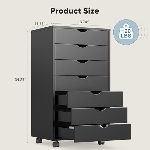 White 7 Drawer Mobile File Cabinet with Wheels F3962