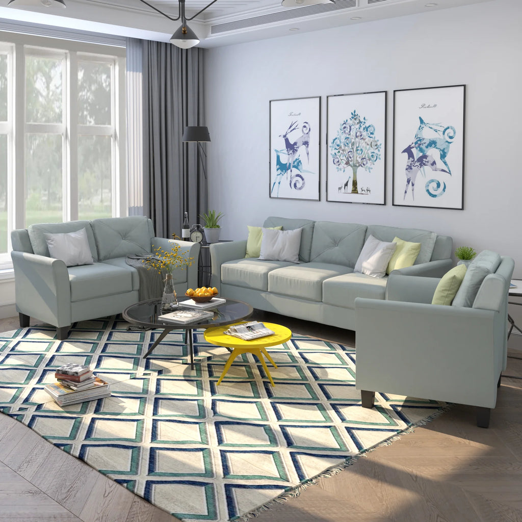 Grey 3 Piece Button Tufted Sectional Sofa Set D222832