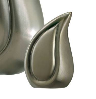 Brushed Pewter Tear Drop Keepsake Cremation Urn Set N45644