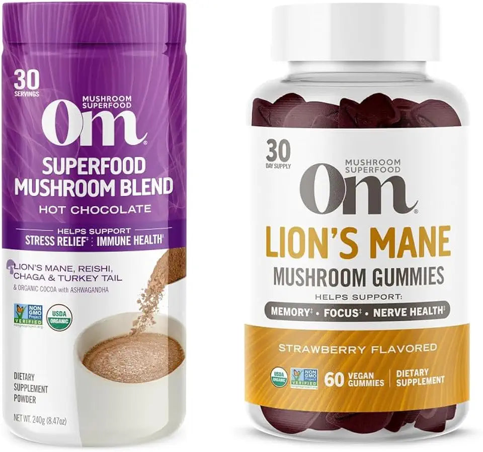 Hot Chocolate Blend Mushroom Powder 8.47 Ounce and Lion’s Mane Mushroom Gummies 60 Count Strawberry D186921