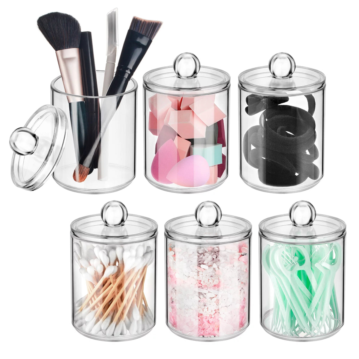 6 Pcs Cotton Swab Ball Pad Holder Clear Makeup Organizer S593549