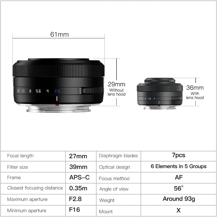 Black 27mm f2.8 APS-C Pancake Lens T274