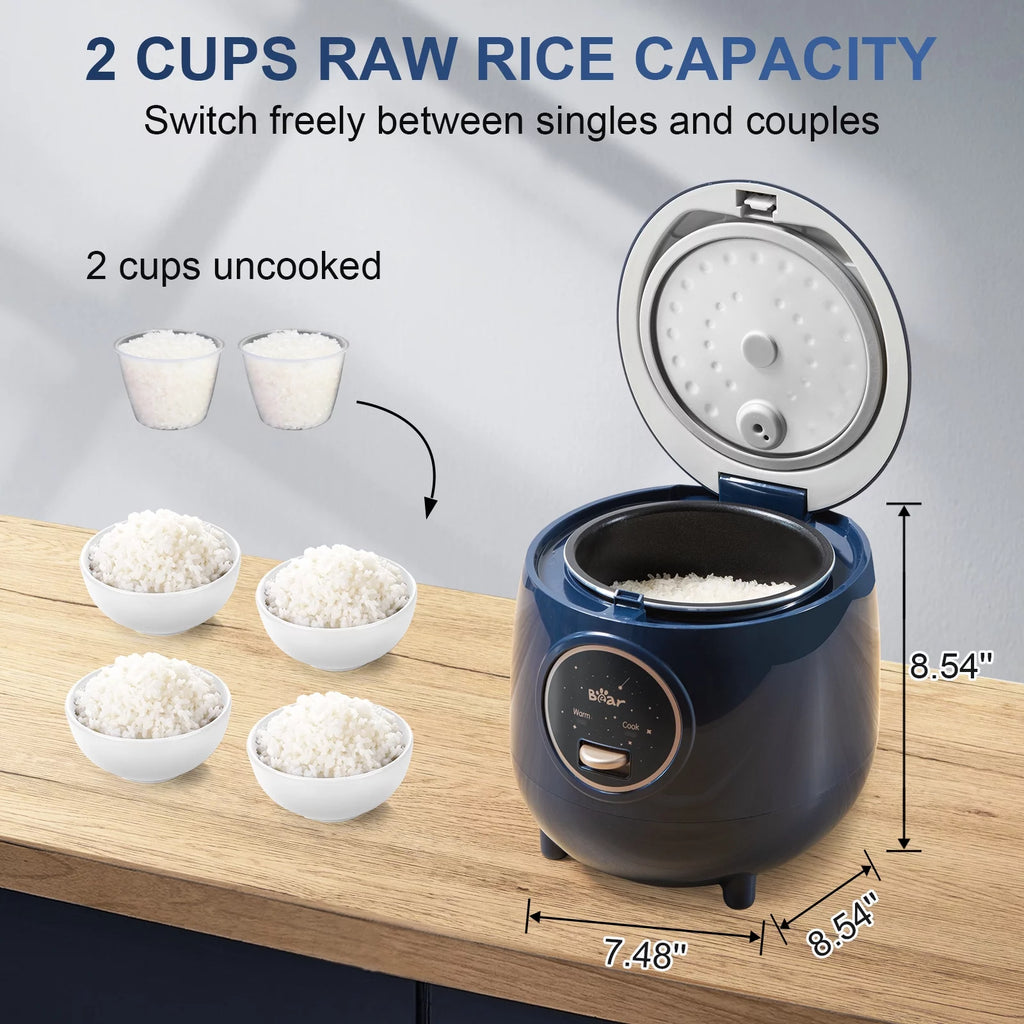 Blue 2 Cups Rice Cooker with Removable Nonstick Pot K7283