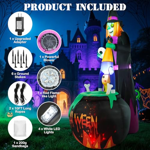 8ft Halloween Inflatable Witch Yard Decor with Built-in LED Lights I477