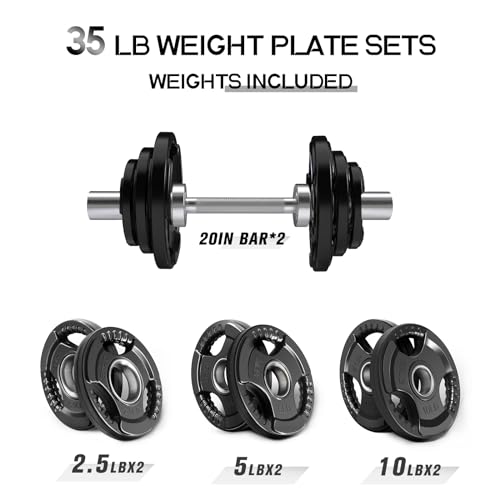 16”/20” Olympic Dumbbell Handles Pair of 500lbs Capacity Loadable Dumbbell Bars with Collars for 2” Olympic Weight Plates J978