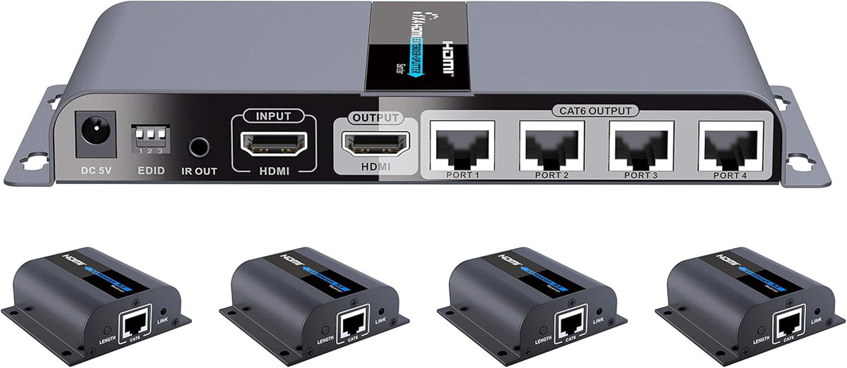 1080P 1x4 HDMI Splitter Over Cat6 Extender with IR, Up to 40M Or 131 Ft N6086