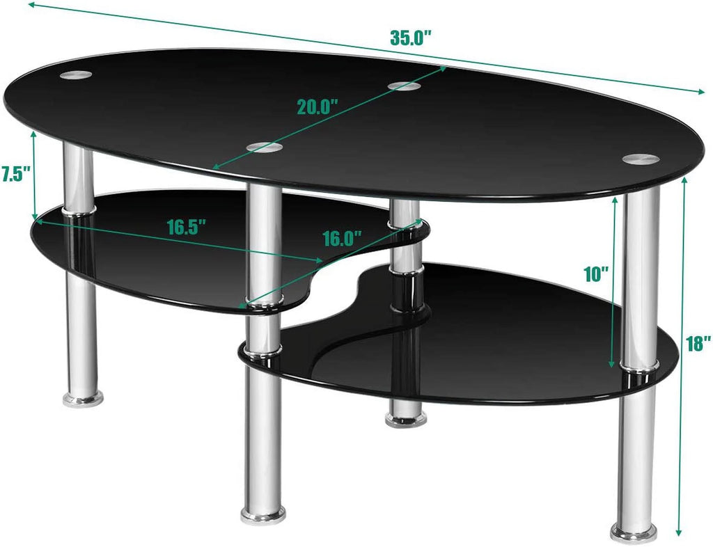 Black Oval Glass Coffee Table X971528