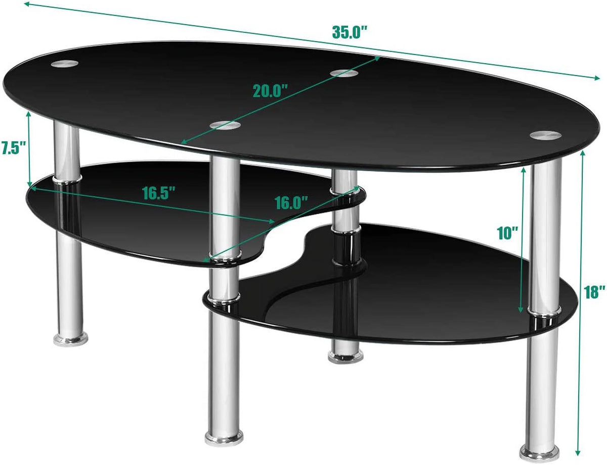 Black Oval Glass Coffee Table X971528