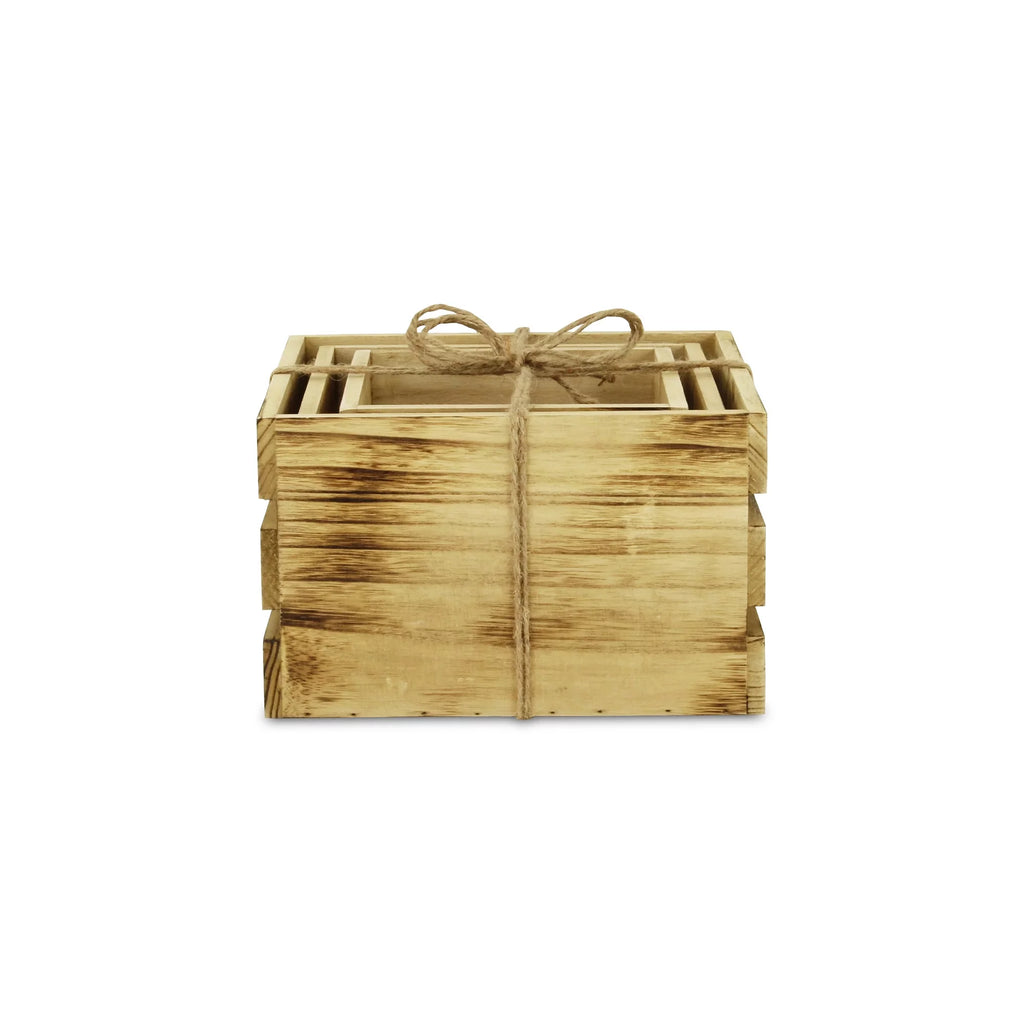 Set of 3 Brown Rustic Aged Wooden Crates A3271
