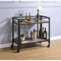 Rustic Oak & Charcoal Wood Serving Cart P10048
