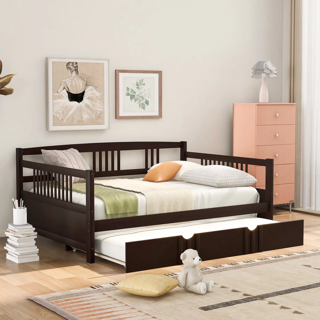 Full Size Espresso Wood Daybed with Twin Size Trundle B695807