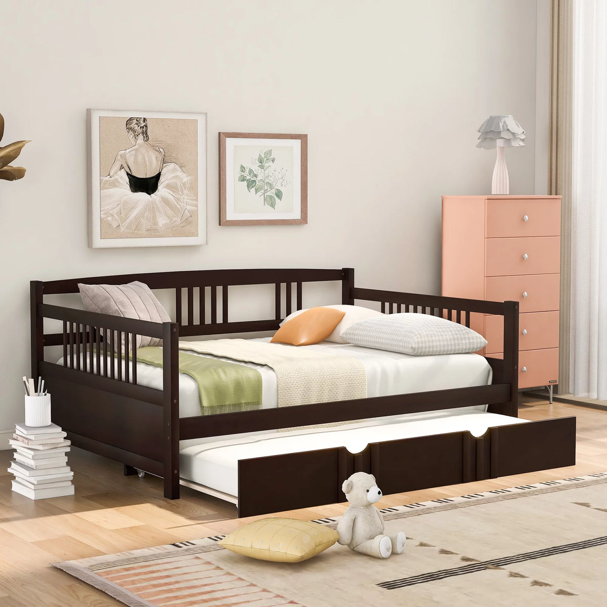 Full Size Espresso Wood Daybed with Twin Size Trundle B695807