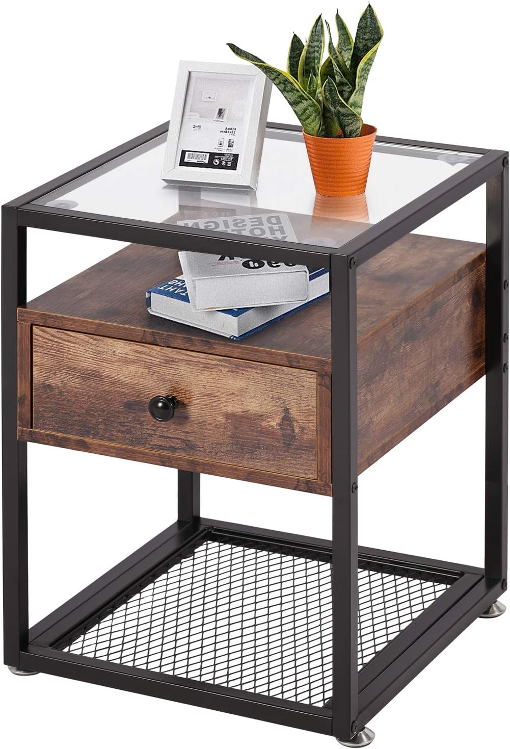 Brown Nightstand with Drawer and Shelf K980