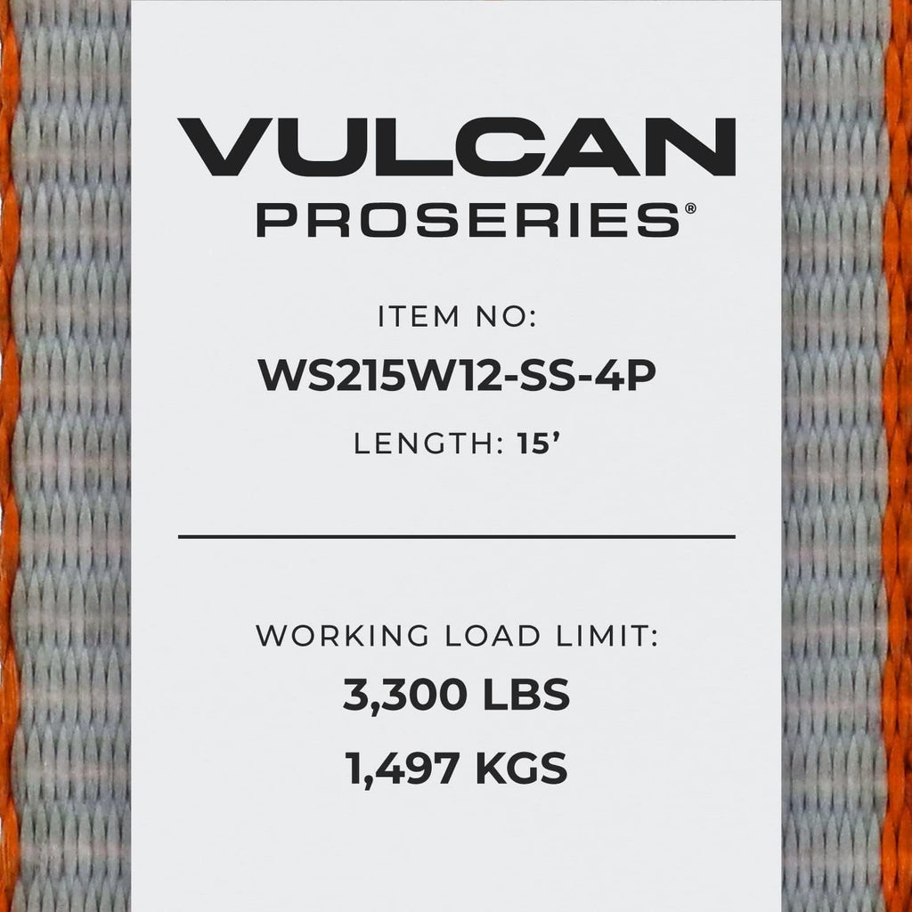Winch Strap with Heavy Wire Hook, 2 Inch x 15 Foot, 4 Pack, 3,300 Pound Safe Working Load J321966