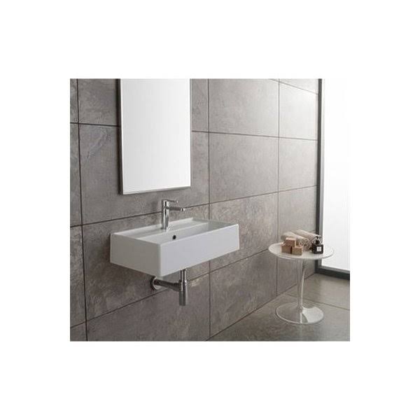 White Rectangular Ceramic Wall Mounted Vessel Sink O517936