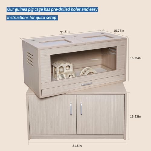 Hamster Cage with Storage Cabinet, Acrylic Panels, 31.5" L x 15.75" x 32.28" (Teak) S119